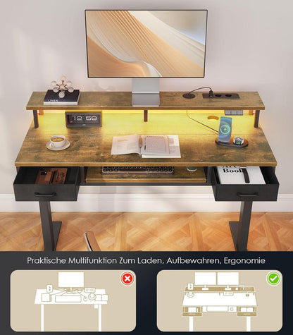 Elektrischer Schreibtisch Höhenverstellbar mit Schubladen 120 cm Braun
