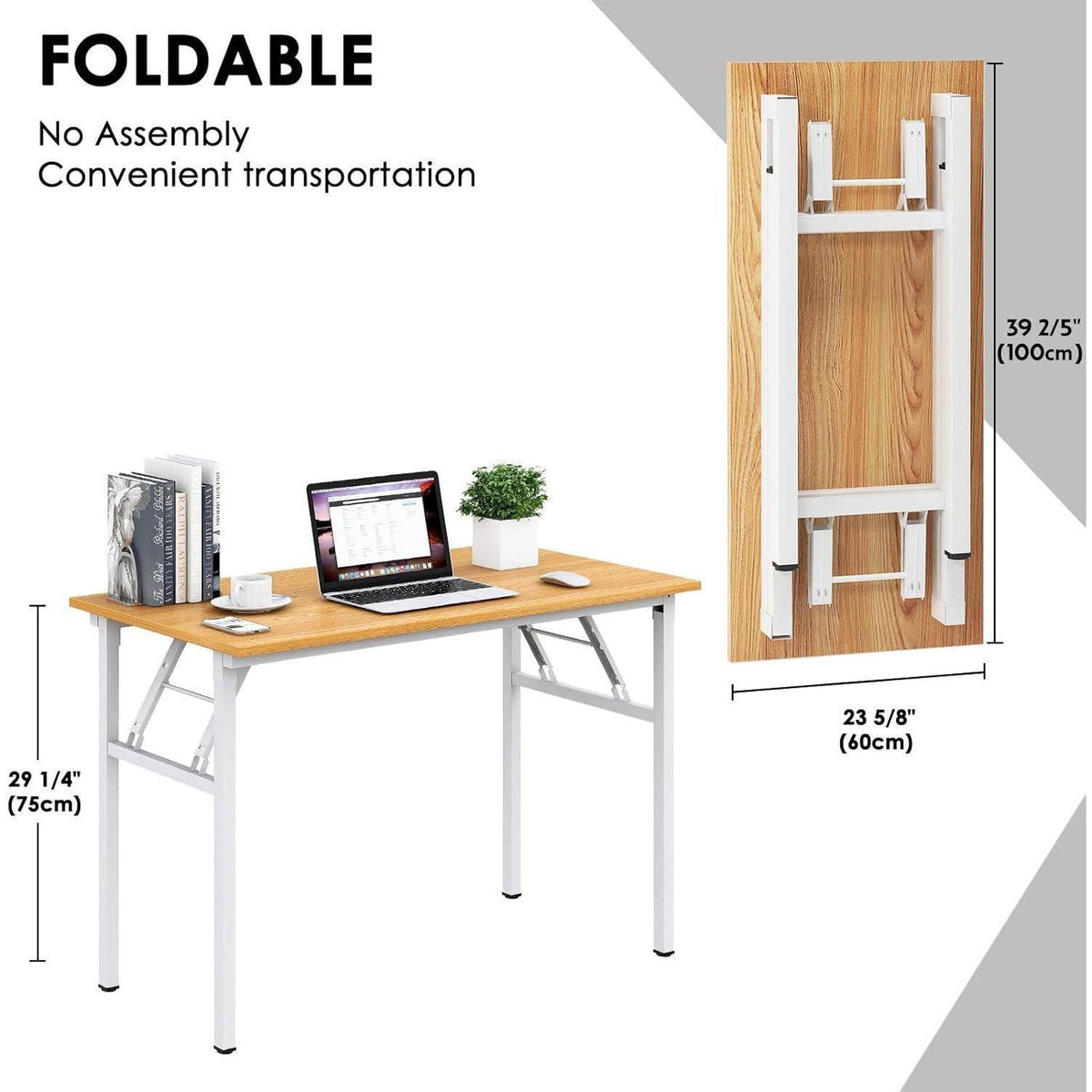 Klapptisch Schreibtisch Teak-Weiß 100x60cm, kein Aufbau