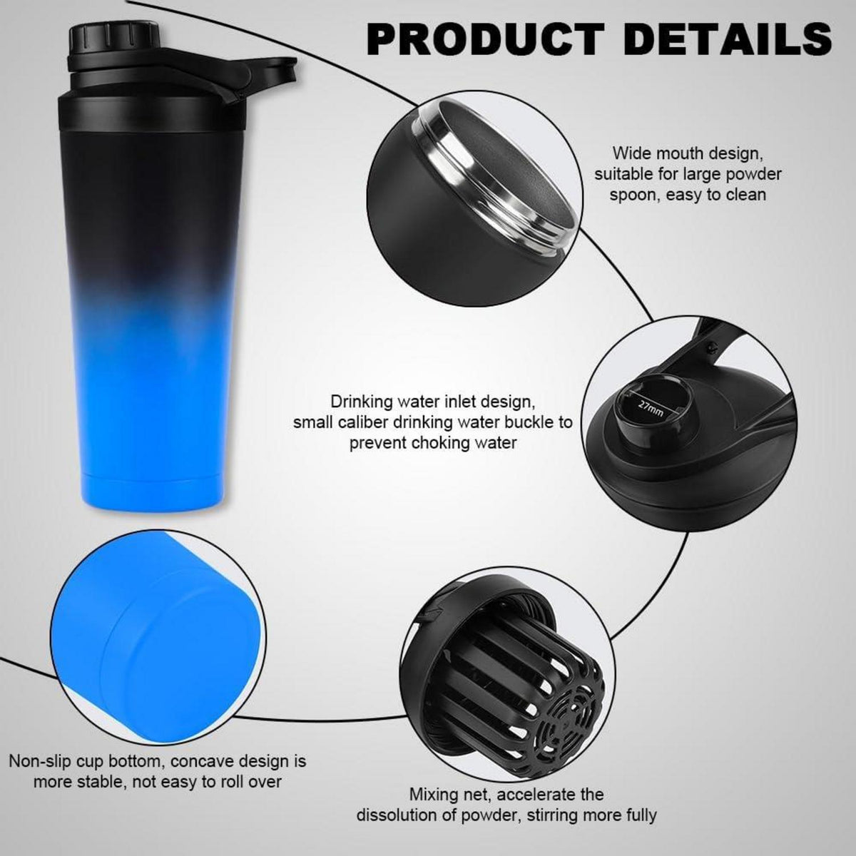 Protein Shaker 750ML Doppelwandig Vakuum Isoliert BPA Frei