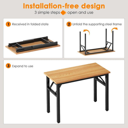 Klapptisch Schreibtisch Teak-Schwarz 120x60cm, platzsparend & wasserdicht