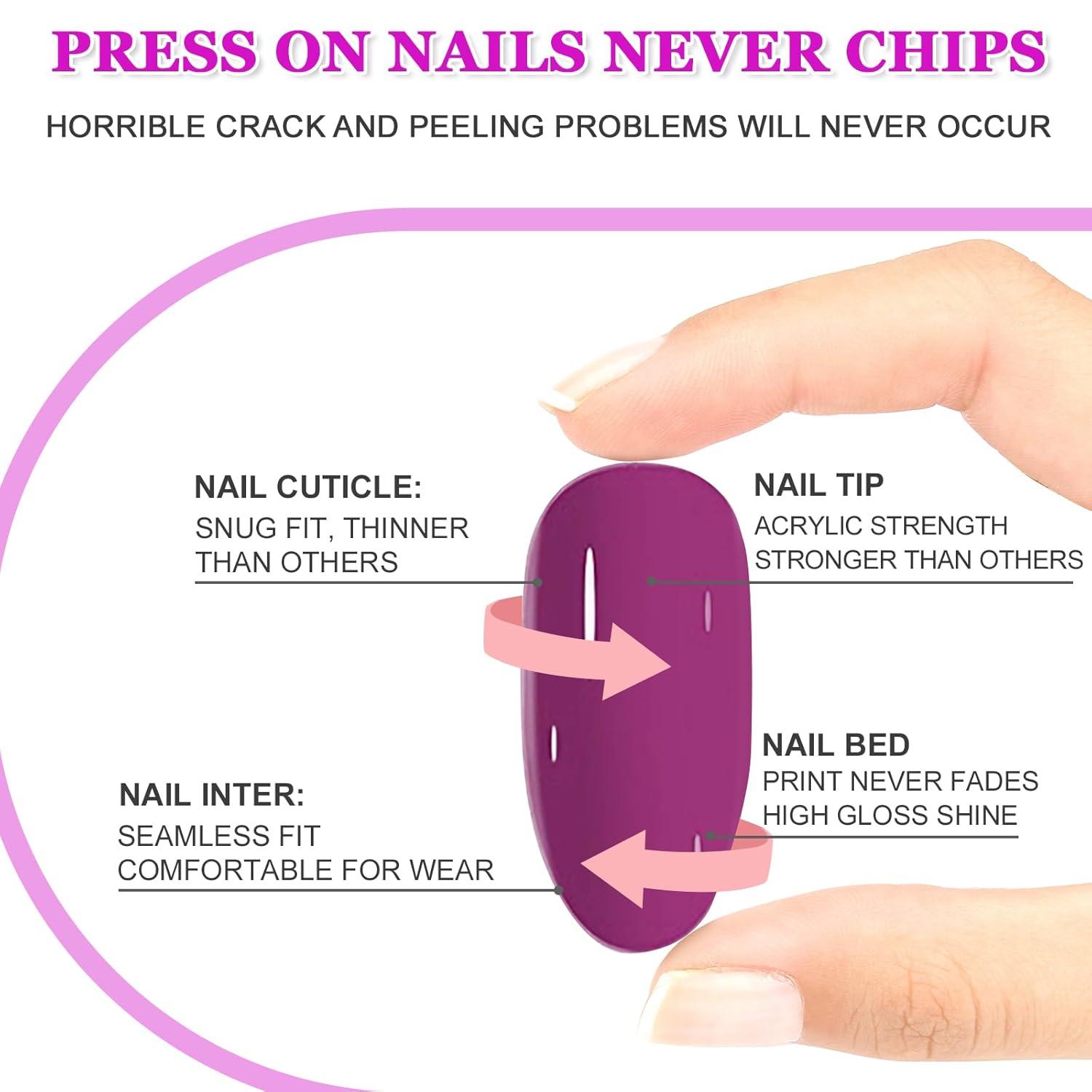 24 Künstliche Nägel Mandel Glitzer French Tips Full Cover Acryl Fingernägel