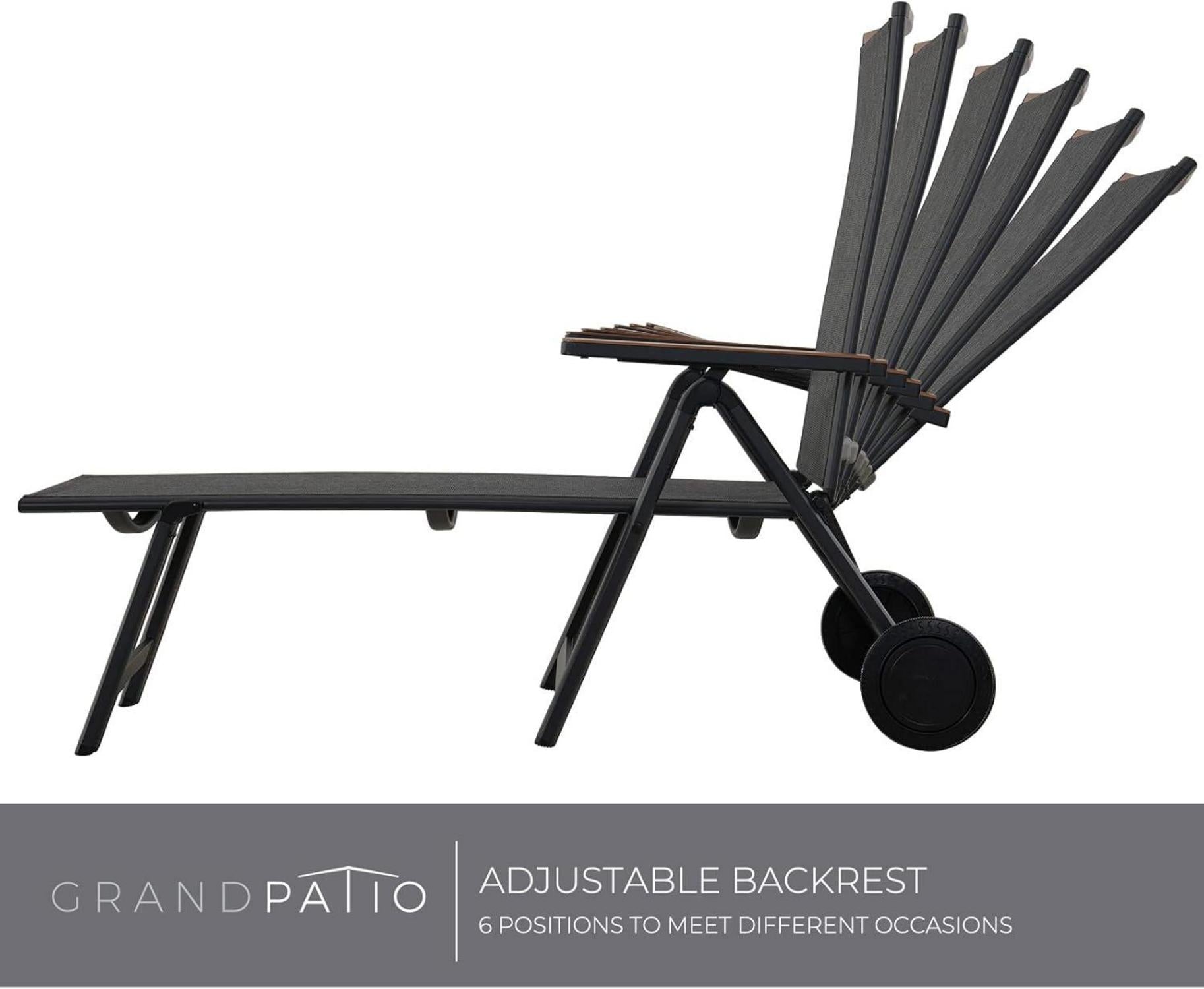 Grand patio Sonnenliege Klappbar Schwarz Aluminium Mesh Wetterfest