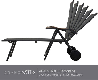 Grand patio Sonnenliege Klappbar Schwarz Aluminium Mesh Wetterfest