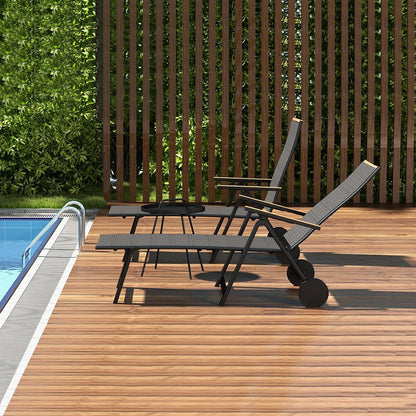 Schwarze Grand Patio Sonnenliege Aluminium Gartenliege mit 6-Fach Verstellbar