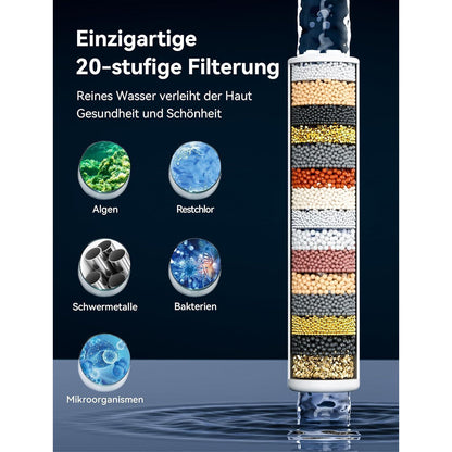 Duschkopf mit Filter und 5 Strahlarten, Wassersparend, Schwarz