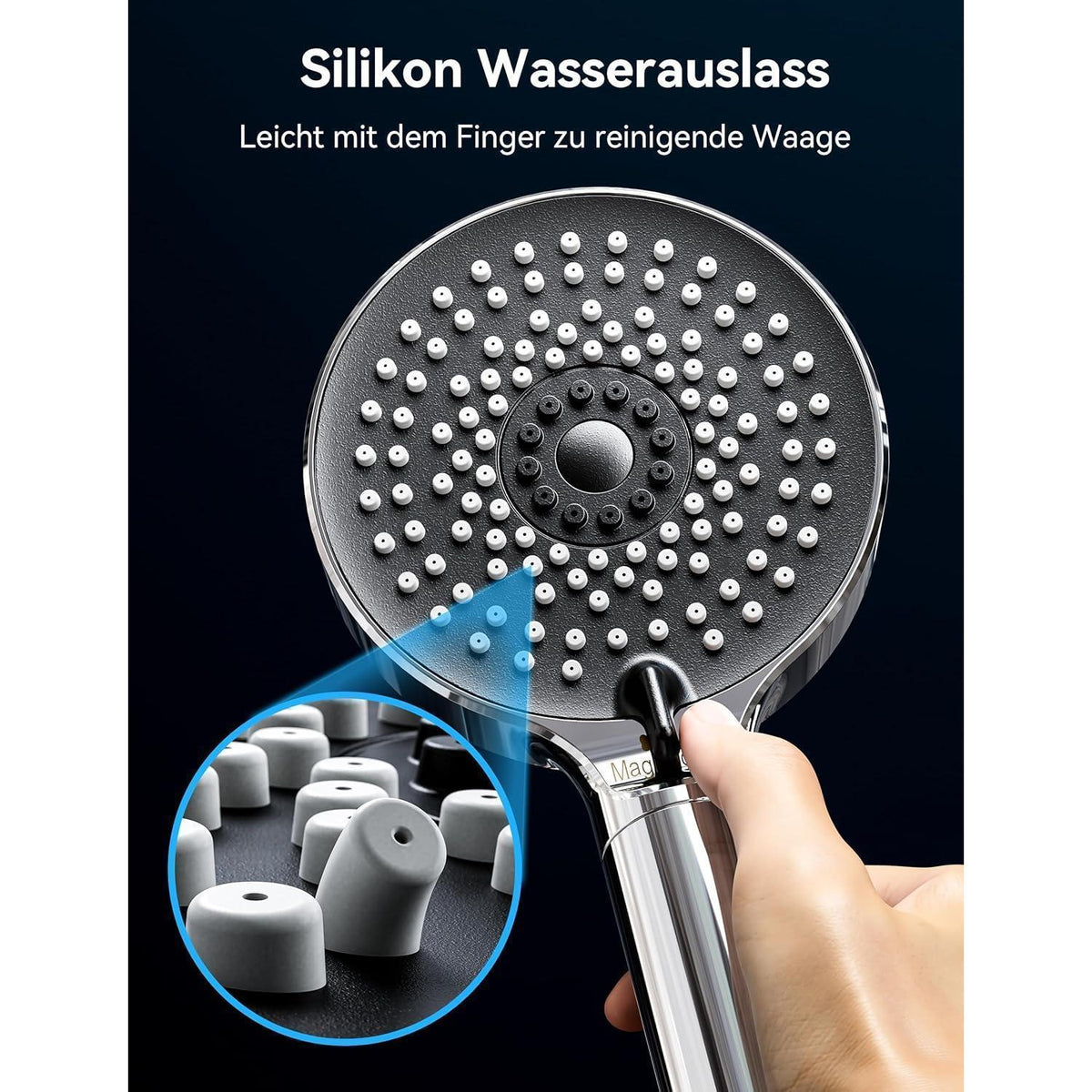 Duschkopf mit Filter und 5 Strahlarten, Wassersparend, Schwarz