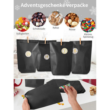 2024 Adventskalender mit Geschenktüten, Zahlenaufklebern und