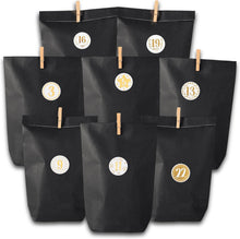 Adventskalender Set Schwarz mit Geschenktüten, Aufklebern & Klammern