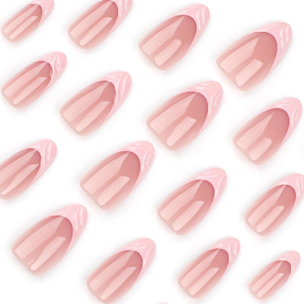 Kurze Glänzende Künstliche Nägel Natur Rosa Französisch 24