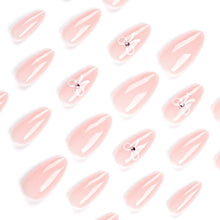 24 Stück Künstliche Nägel Mandel Mittel Rosa Fliege Design