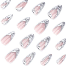 24 Künstliche Nägel Mandel Silber Glänzend French Tips Acryl