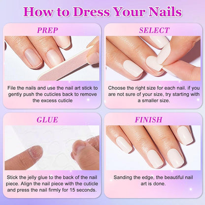 24er Set Künstliche Nägel Mandel Glänzend 3D Nude French Tips Full Cover