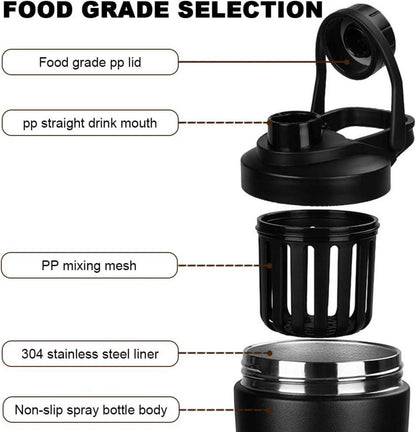 EACHPT Protein Shaker 750ml Edelstahl Vakuum Isoliert Auslaufsicher