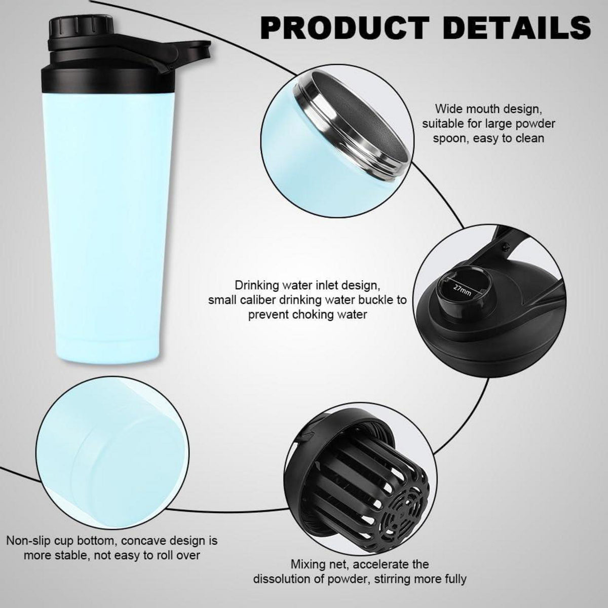 Protein Shaker 750ML Doppelwandig Edelstahl Isoliert BPA frei