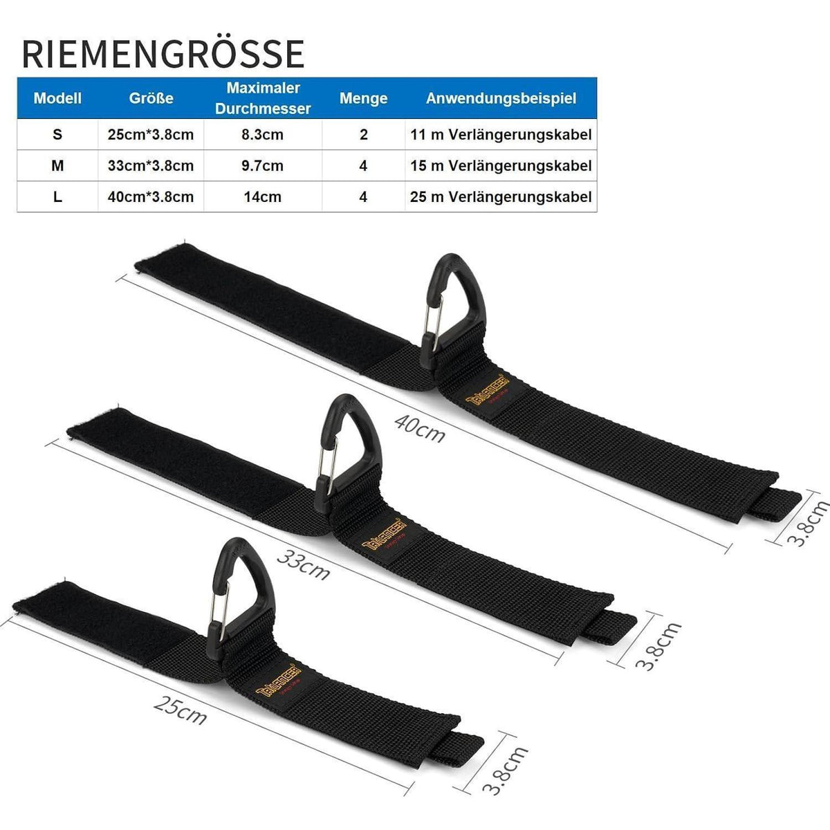Klettband mit Öse und Dreiecksschnalle – 10er-Pack, 3 Größen