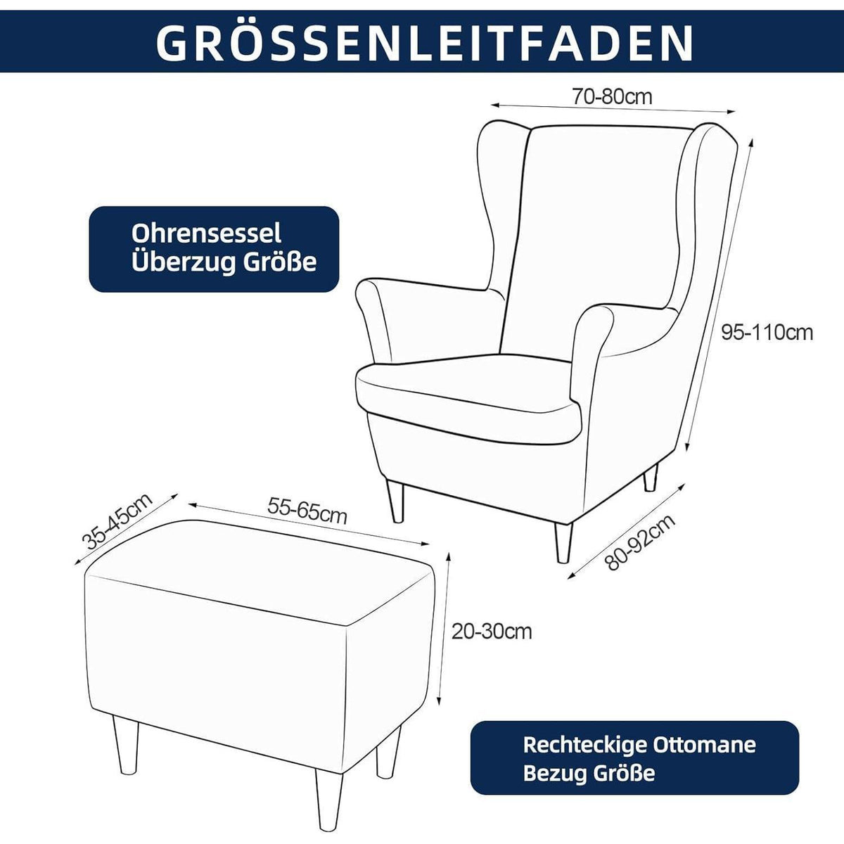 3-teiliger Ohrensessel Überzug Samt Marineblau