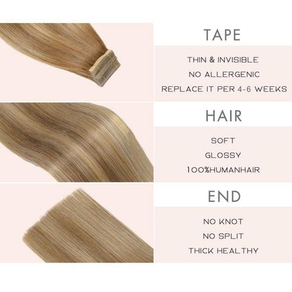 Echthaar Tape Extensions Goldbraun Balayage 55cm