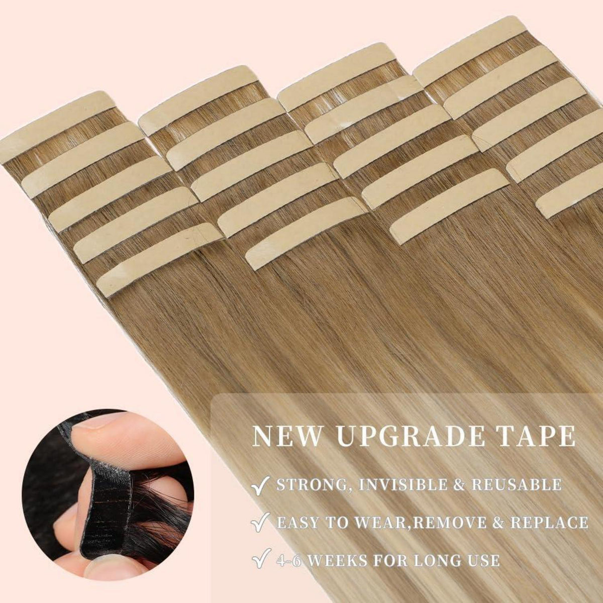 Echthaar Tape Extensions Goldbraun Balayage 55cm