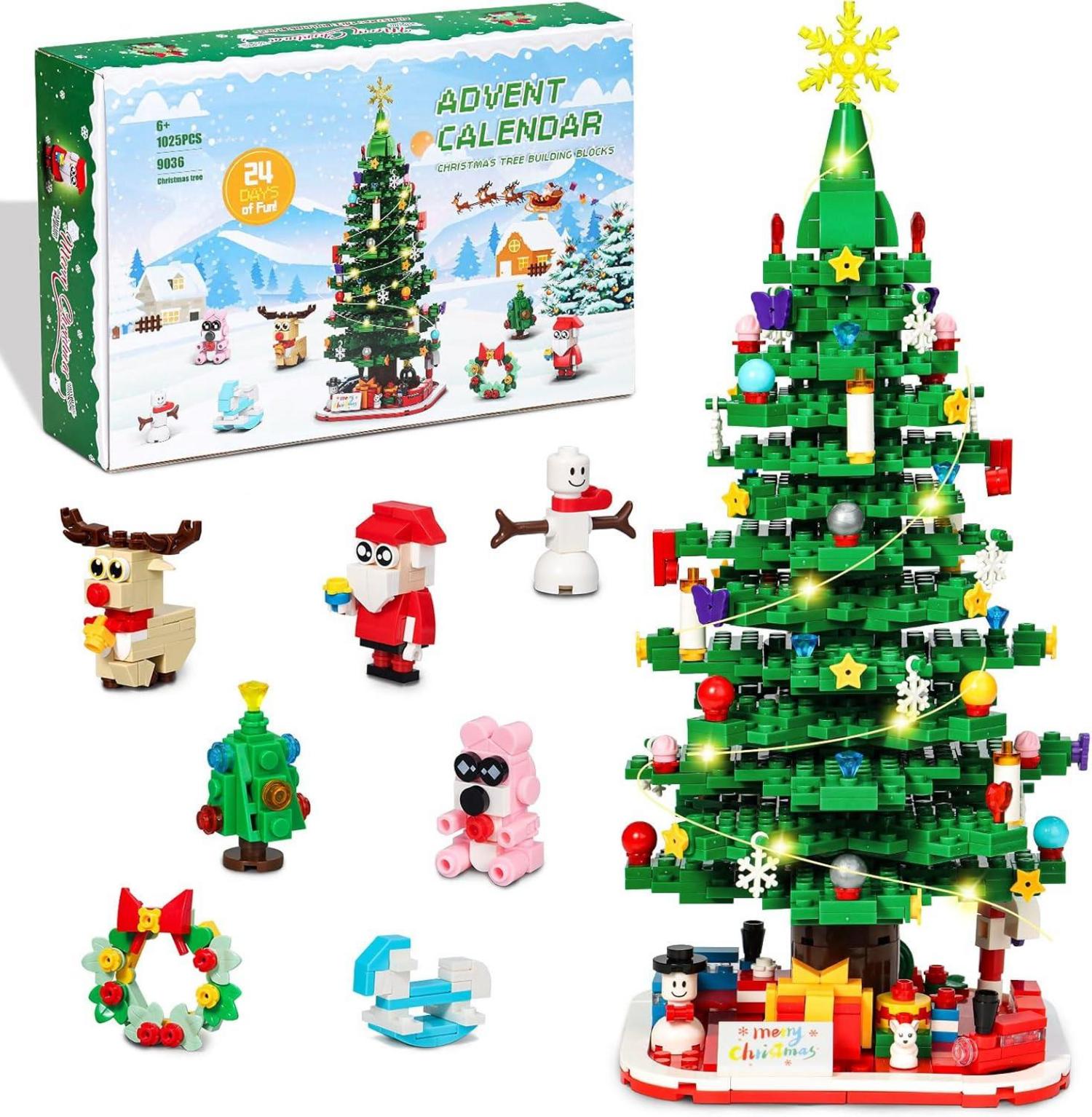 Klemmbausteine Weihnachtsbaum Adventskalender LED-Licht 1025 Stück