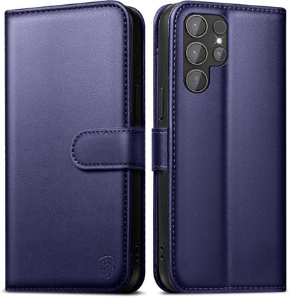 Handyhülle Samsung Galaxy S22 Ultra Leder Wallet Blau