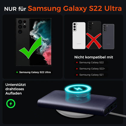 Samsung Galaxy S22 Ultra Handyhülle Blau Wallet Leder Case Flip Standfunktion