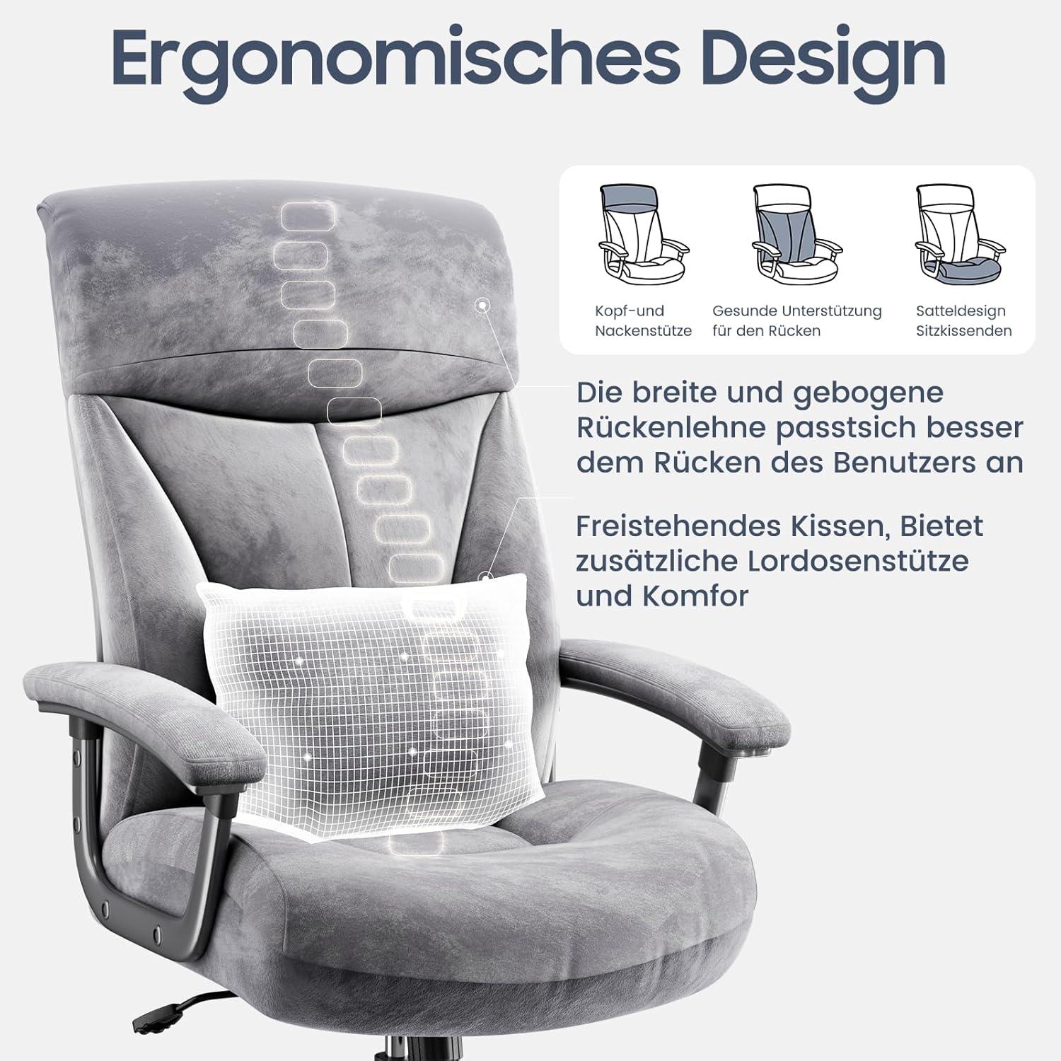 Ergonomischer Bürostuhl 200KG Höhenverstellbar Grau 360° drehbar
