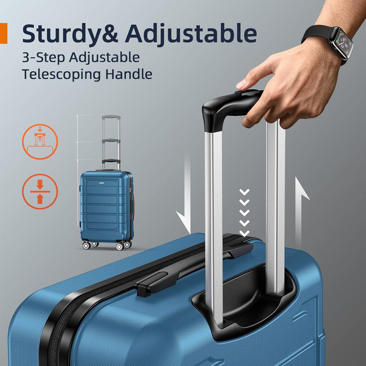 SHOWKOO Großer Koffer ABS+PC Hartschale Leicht Trolley Handgepäck 4 Rollen TSA Schloss XL Navy Blau 77cm