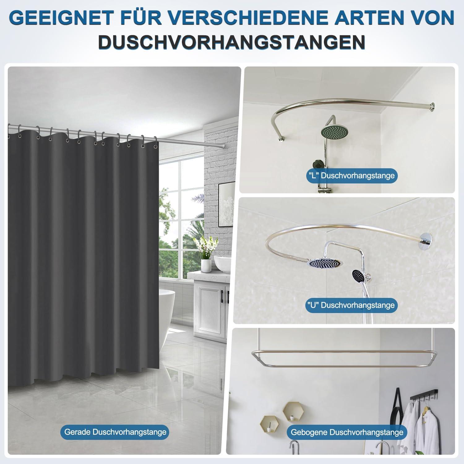 Duschvorhang 180x200 cm Dark Grau Anti-Schimmel Wasserfest Eva Badezimmer
