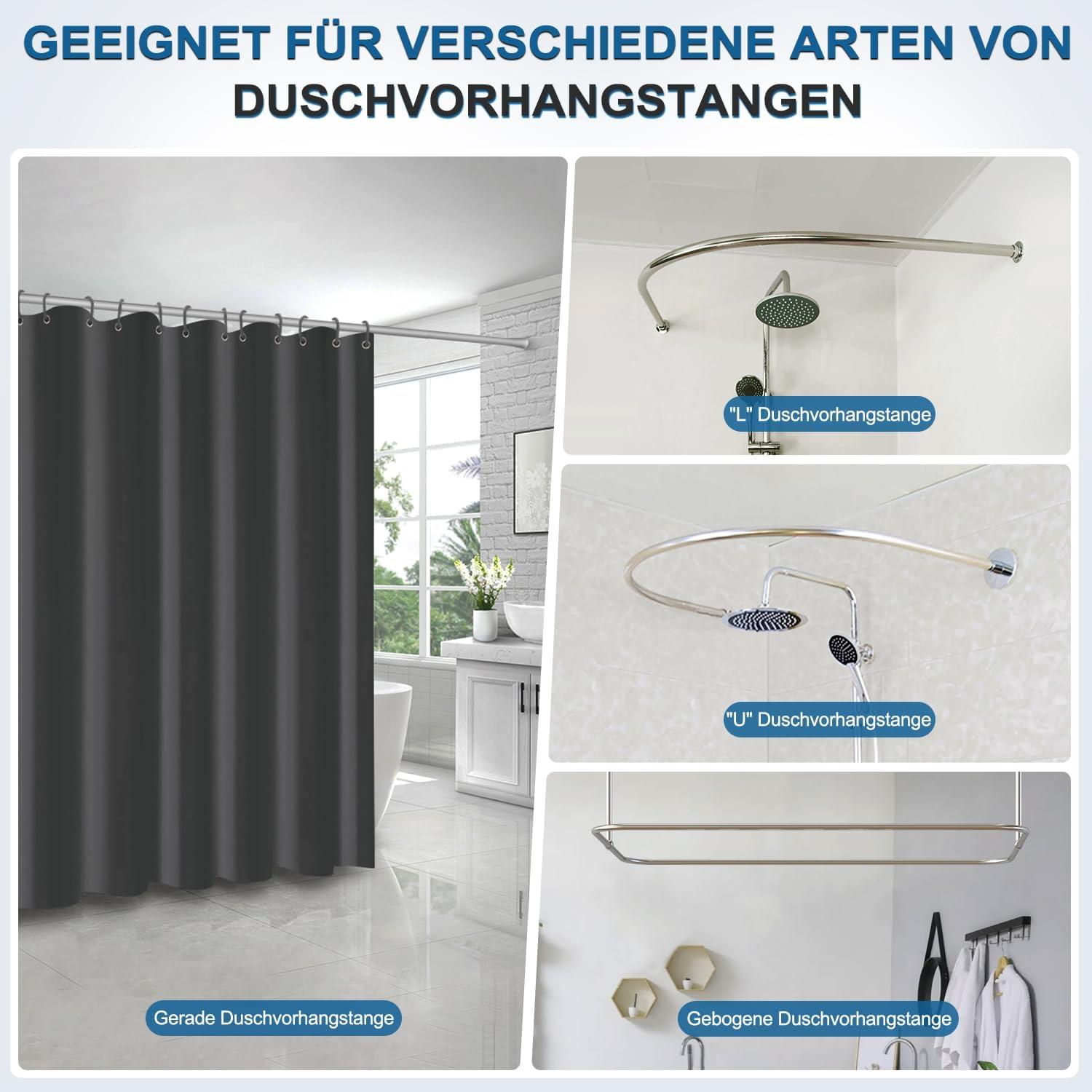 Funria Duschvorhang Schwarz 180x200 cm wasserdicht Anti-schimmel 12 Ringe