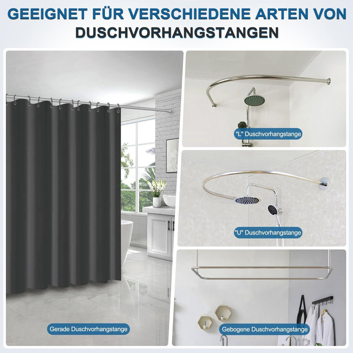 Funria Duschvorhang Schwarz 180x180cm Anti-Schimmel Wasserdicht Badezimmer