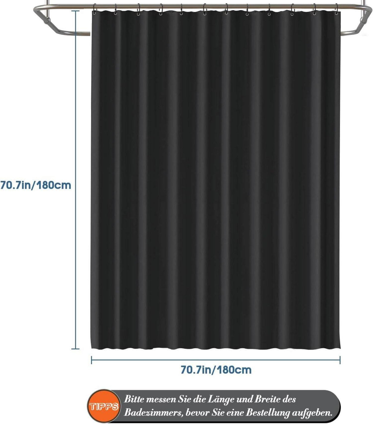 Duschvorhang Schwarz 180x180 cm Anti-schimmel Wasserdicht Badezimmer