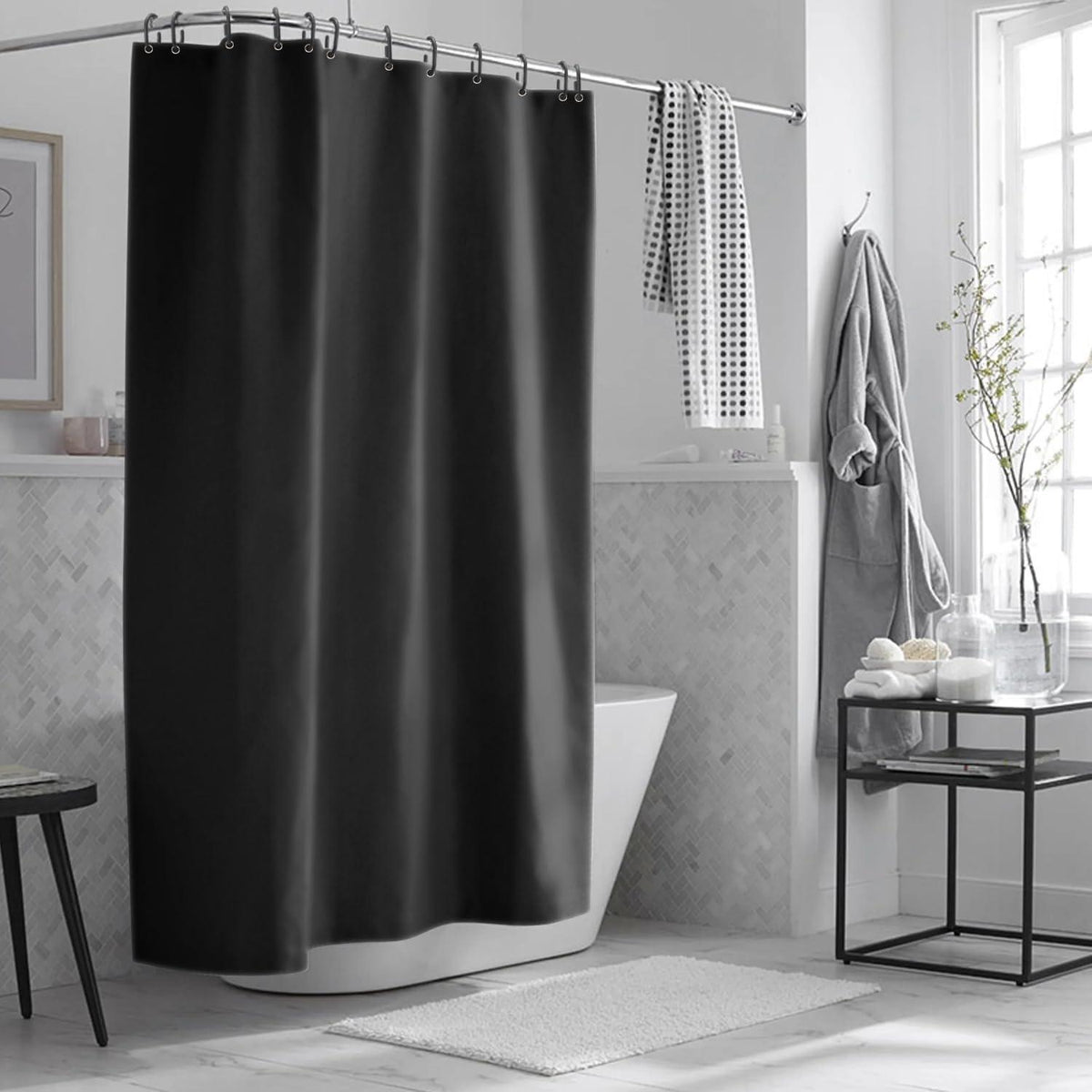 Funria Duschvorhang Schwarz 180x180cm Anti-Schimmel Wasserdicht Badezimmer
