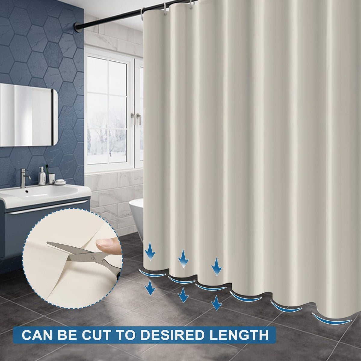 Funria Duschvorhang Beige 180x200 cm Anti-schimmel Wasserdicht inkl. 12 Ringe