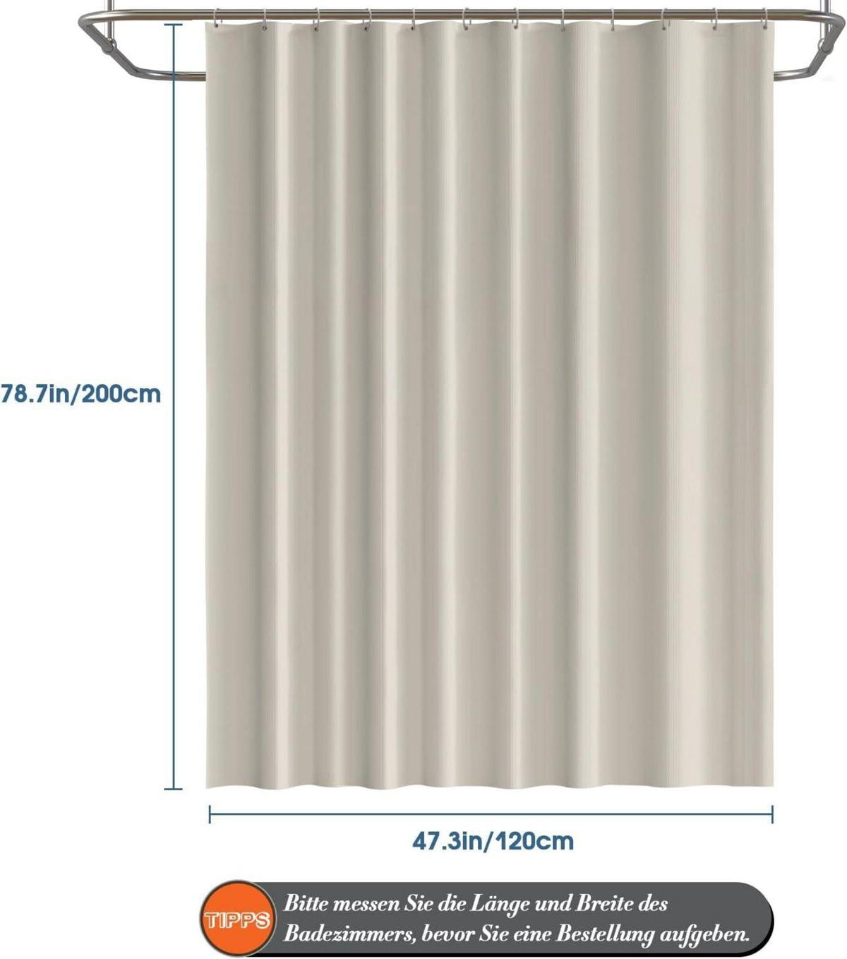 Duschvorhang Beige 120x200 cm Wasserdicht Anti-Schimmel mit 8 Ringen
