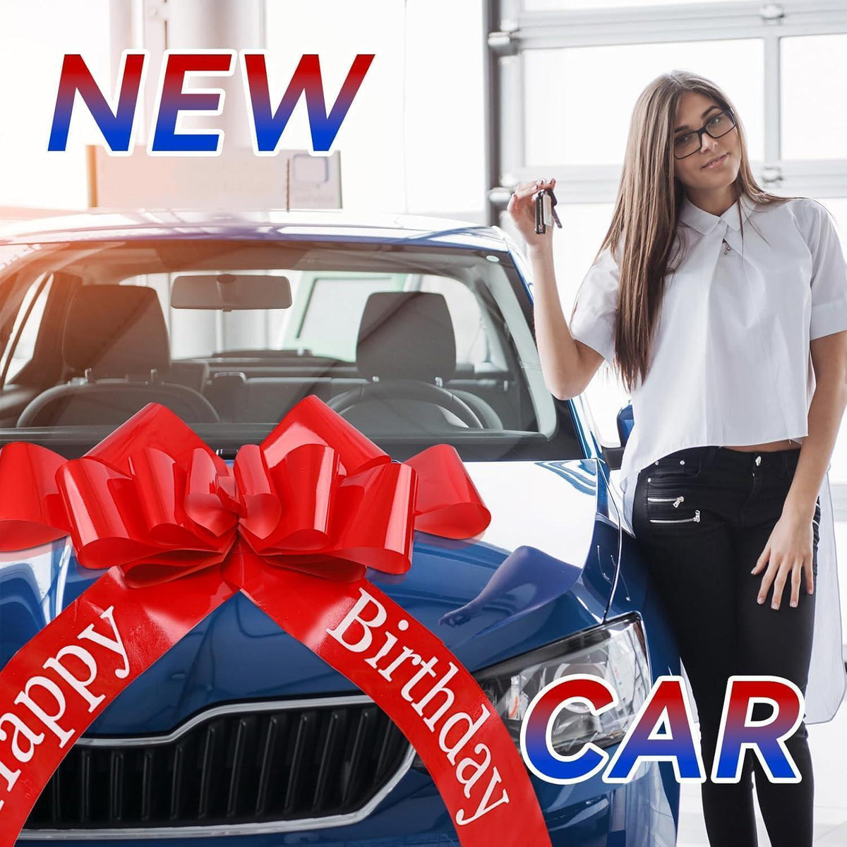 Große Rote Autoschleife 30 Zoll – Happy Birthday Deko