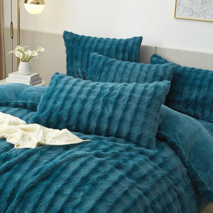 Flauschige Winter Bettwäsche Set 155x220cm Petrol Blau