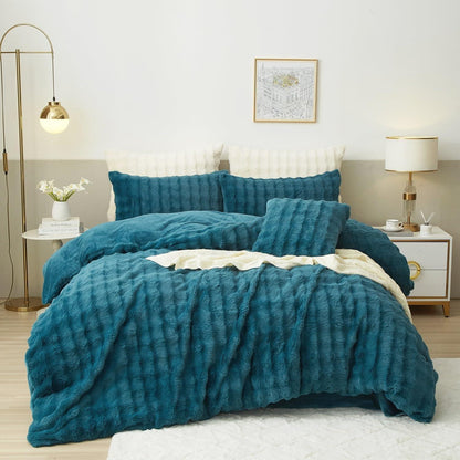 Flauschige Bettwäsche 200x200 cm Petrol Blau – Winterbettwäsche mit Fleece