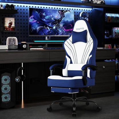 Ergonomischer Gaming Stuhl mit Massage & Fußstütze, Schwarz