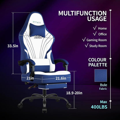 Ergonomischer Gaming Stuhl mit Massage & Fußstütze, Schwarz