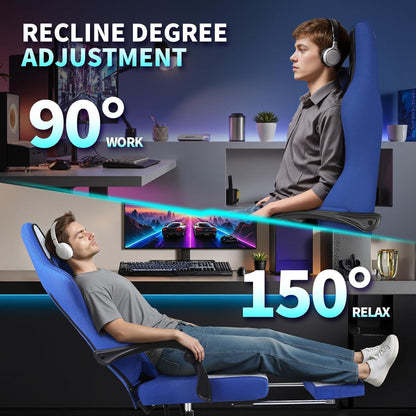 Ergonomischer Gaming Stuhl mit Massage & Fußstütze, Schwarz