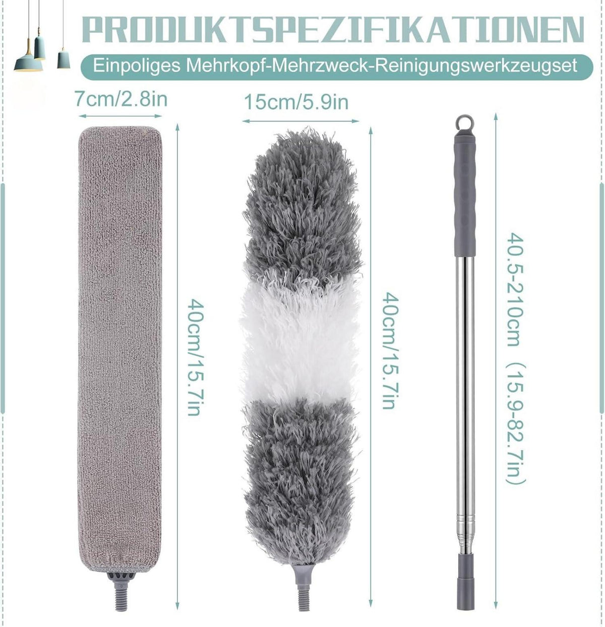Lvefyti Grau Staubwedel Teleskop 2,1m Waschbar Flach