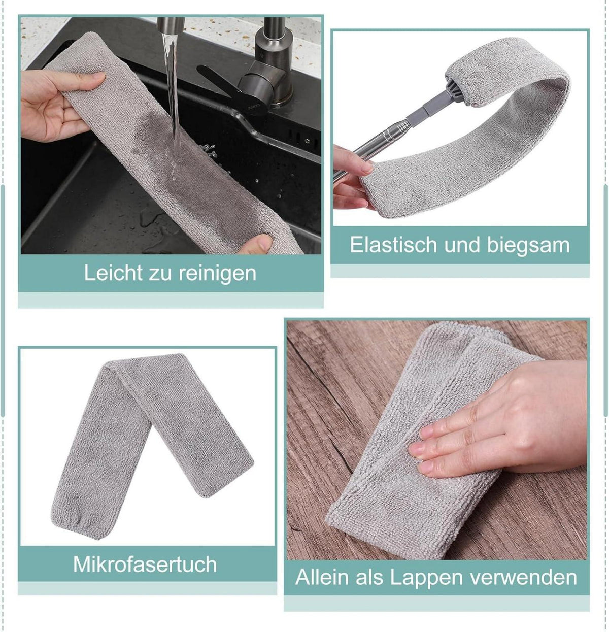 Staubwedel Teleskop Waschbar Flach Biegbare Eckbesen Edelstahl 2m