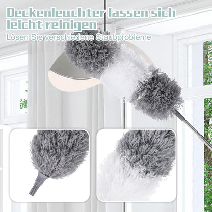 Lvefyti Grau Staubwedel Teleskop Waschbar Flach Eckbesen mit Edelstahl Teleskopstange
