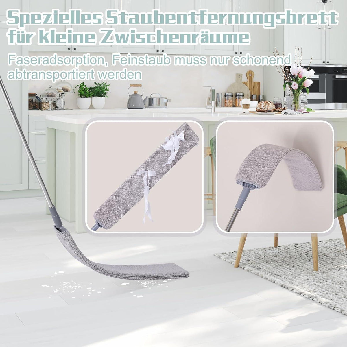 Teleskop Staubwedel Grau Waschbar Flach Biegbare Eckbesen mit Edelstahl
