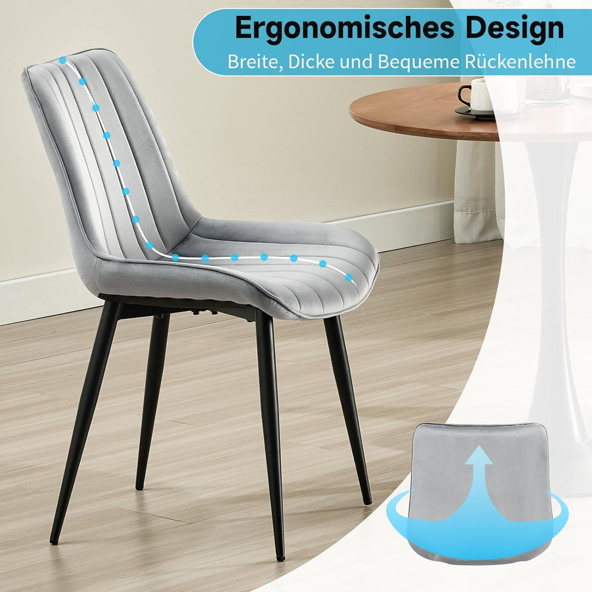 Samt Esszimmerstühle 2er Set Grau & Grau mit Metallbeinen