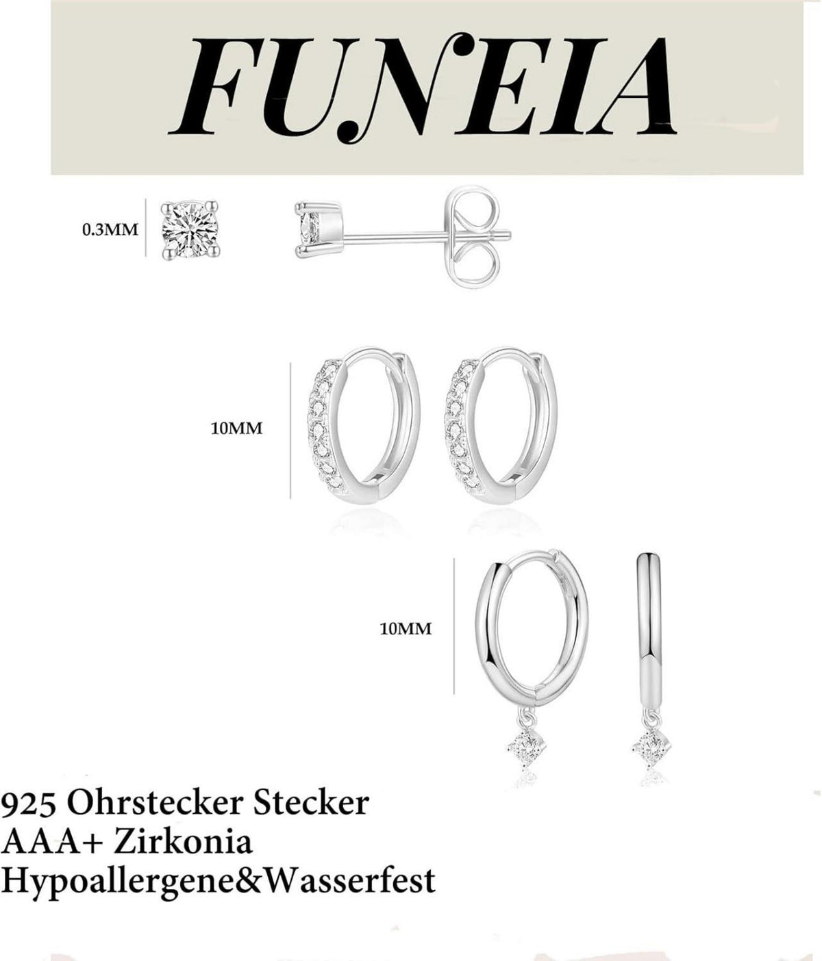 Damen Ohrringe Set Silber 925 Vergoldet Creolen Ohrstecker Zirkonia Gold