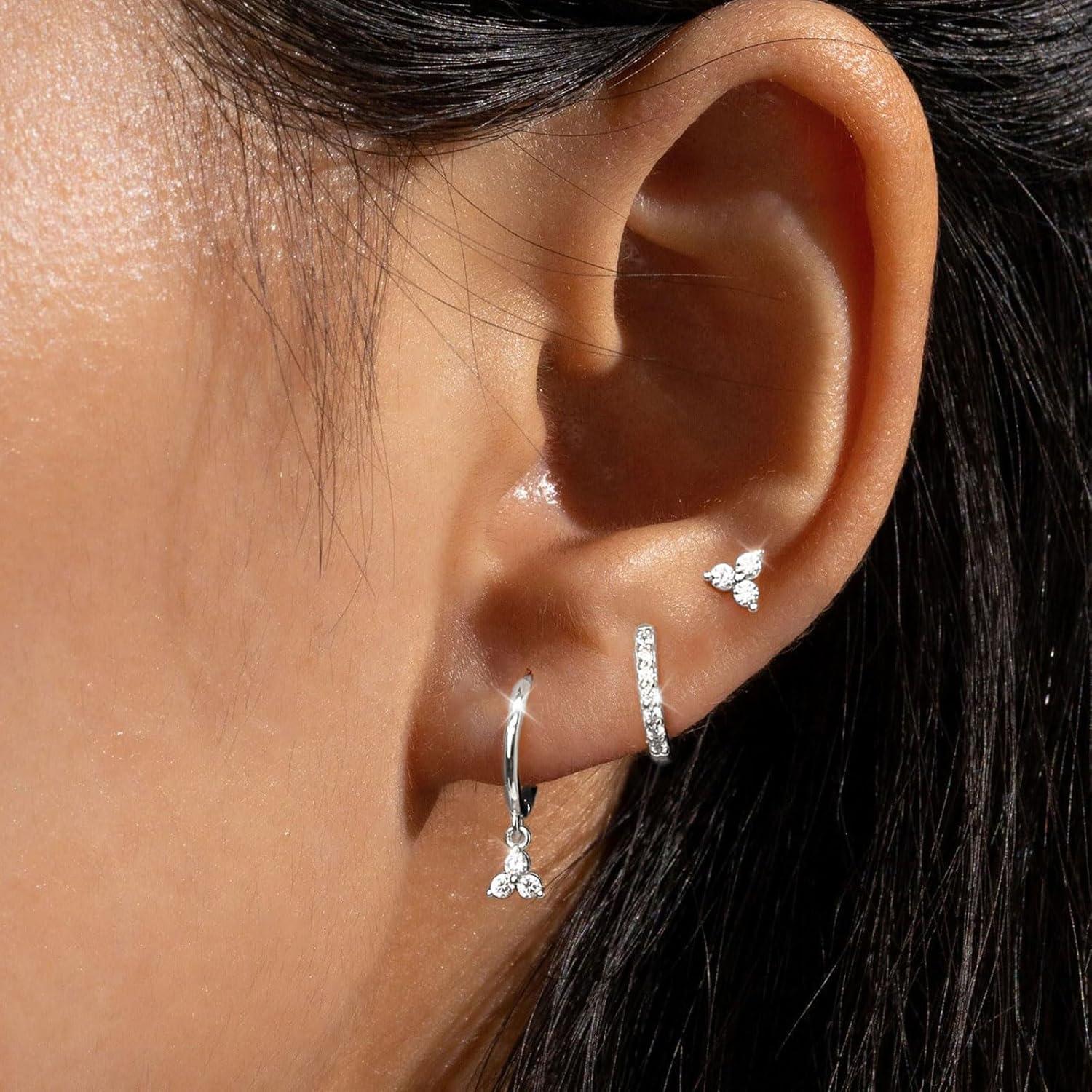 FUNEIA Ohrringe Set 925 Silber 14K Vergoldet Zirkonia
