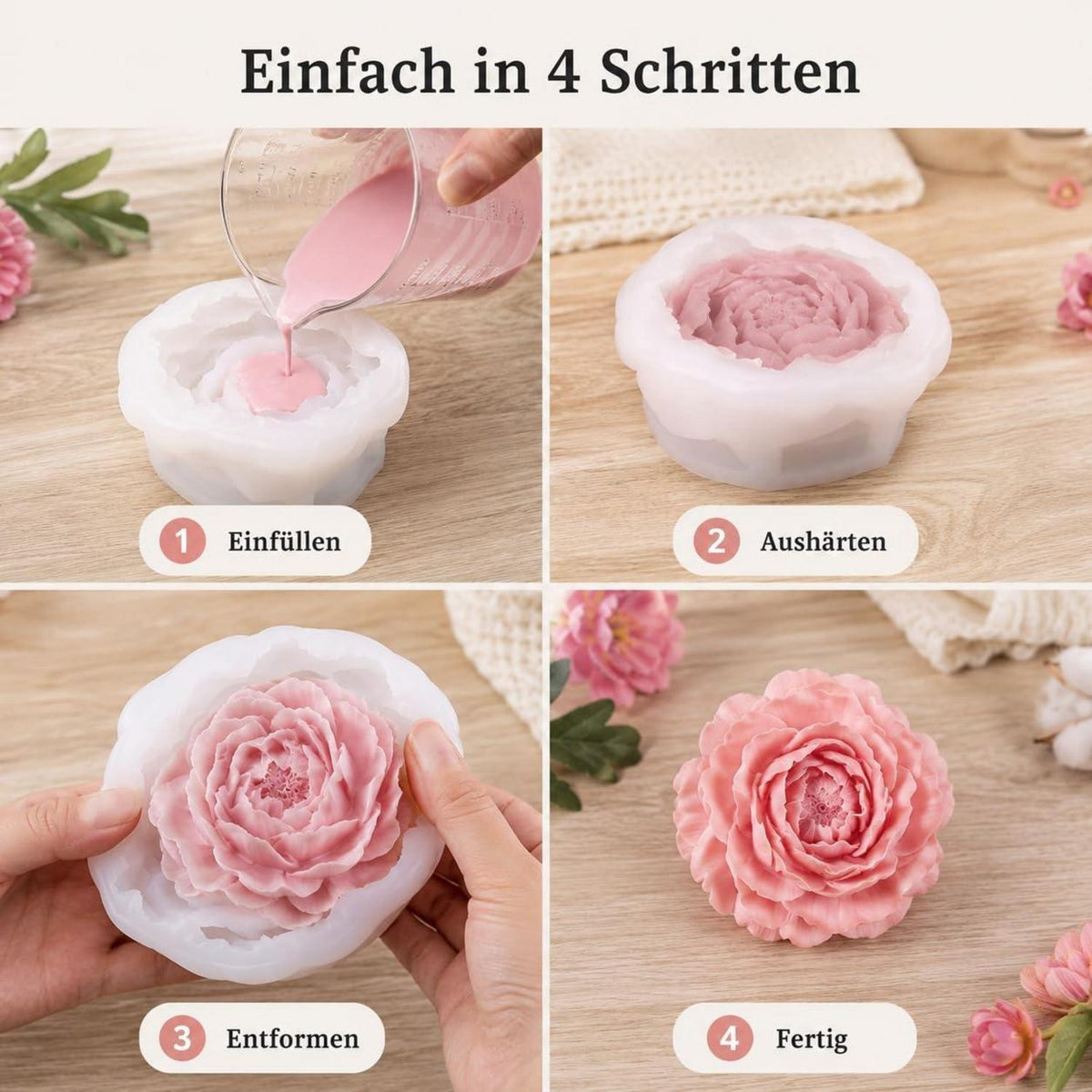 Silikonform Blumen für Kerzen, Seife & Epoxidharz