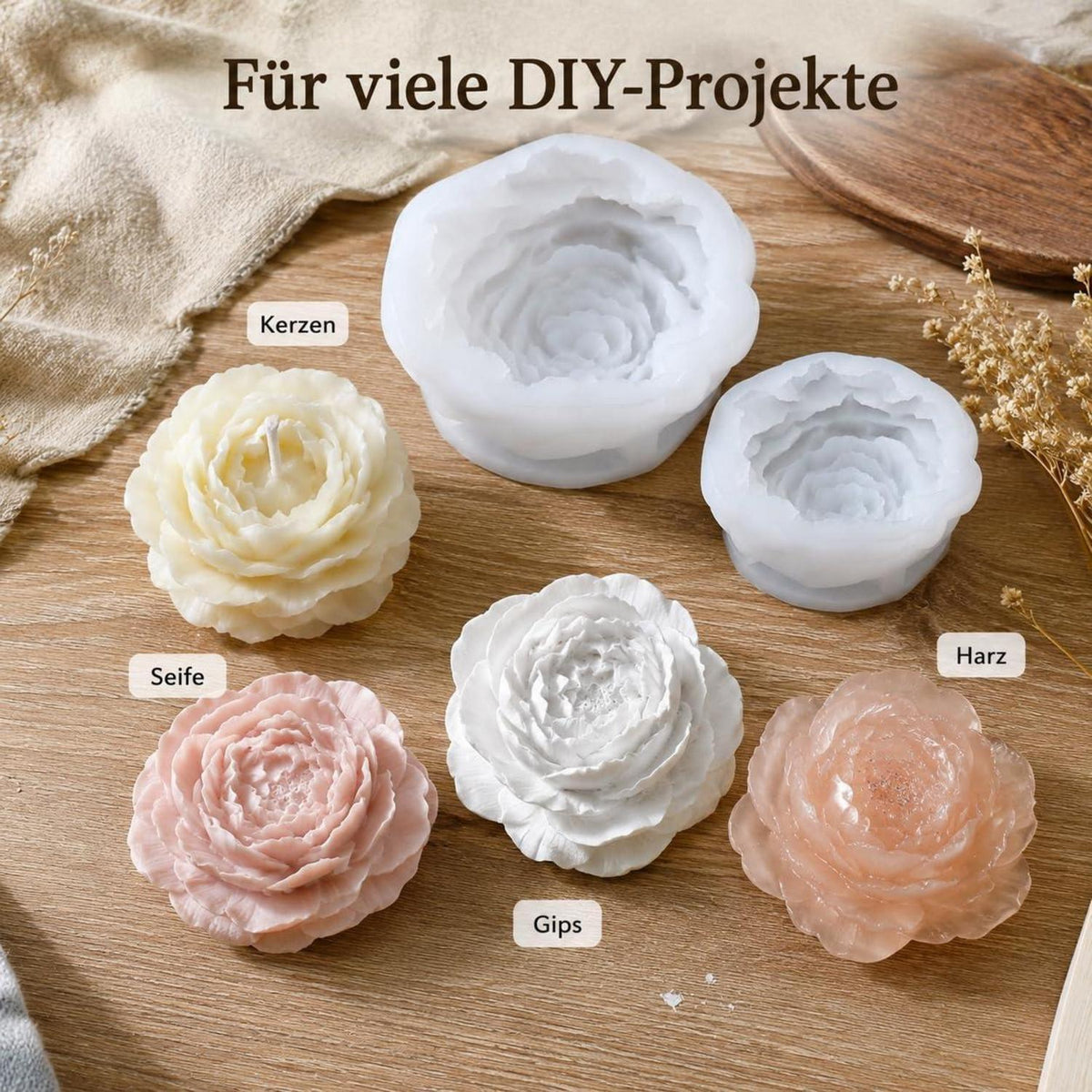 Silikonform Blumen für Kerzen, Seife & Epoxidharz