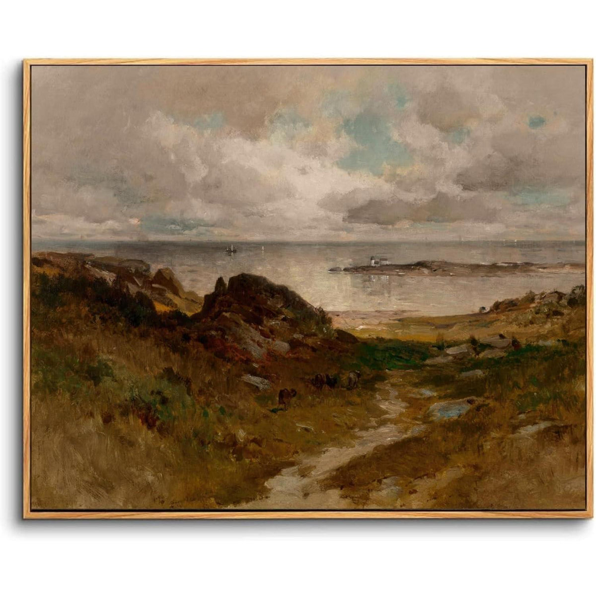 Vintage Meereslandschaft Leinwandbild mit Holzrahmen 60x90 cm